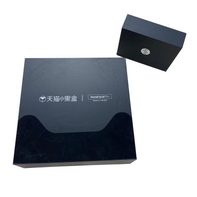 China Recycled Materials Wholesale Custom Coating Luxury UV Black Color Magnetic Paper Cardboard Gift Set Box for sale