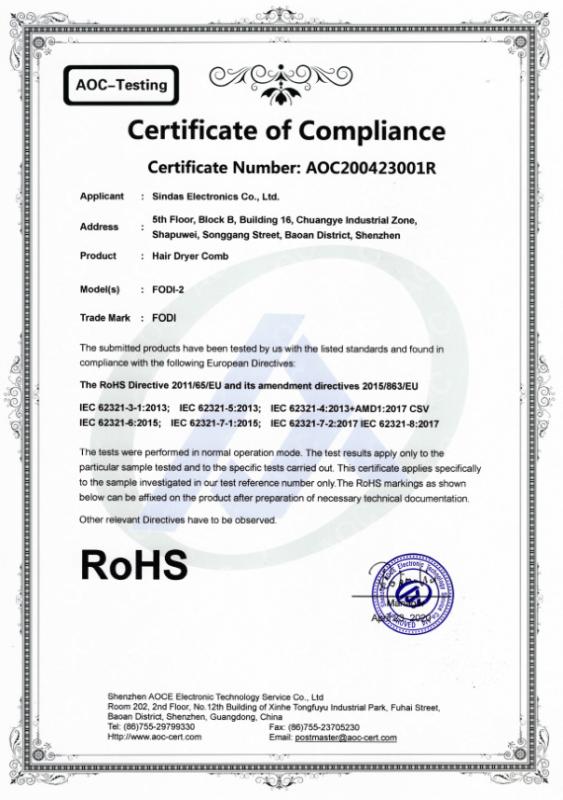 RoHS - Shenzhen Xindasi Electronics Co., Ltd.