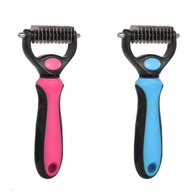 China New Stocked Release Pet Grooming Tool Pet Hair Brush Hair Remover Double Sided Blades Fur Pet Cleaning Supply for sale