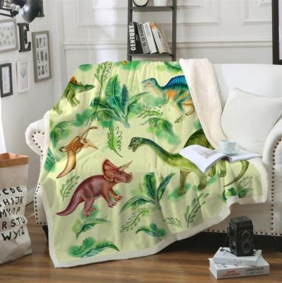 China Anti-pilling sherpa flannel flower dinosaur animal dralon shear custom desighn printing custom blanket designer blanket for sale