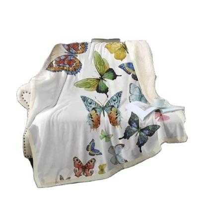 China Anti-pilling butterfly personalize sherpa blanket photo 3d designer printing annimal digital printed custom blanket for sale