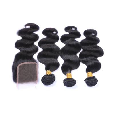 China Virgin Body Wave Full Cuticle Aligned Brazilian Remy Hair Human Hair Bundles With 4*4 Lace Front Closures for sale