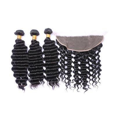 China High Quality Deep Wave Virgin Hair Peruvian Deep Wave Hair Bundle With Closure And Lot for sale