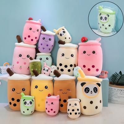 China Eco-friendly Material Pink Boba Milk Tea Plush Toy Soft Stuffed Plushie Kawaii Strawberry Taste Hug Pillow Balls Bubo Cup Cushion For Kids for sale