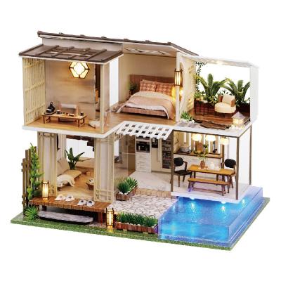 China Eco-Friendly Assemble Hot Wooden Mini Furniture Toy House Style Amazon Villa Miniature Toys for sale