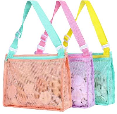 China Waterproof Can Be Hot Kids Amazon Baby Beach Bag Customized Colorful Shell Toy Collecting Storage Mesh Beach Bag With Zipper for sale