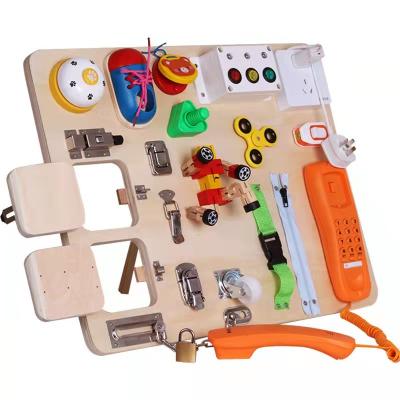 China Wooden Toddler Activity Board with Locks and Latches Promotes Basic Sensory Learning Skills Travel Toy A for sale