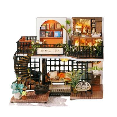 China Furniture Toys Sets Wholesale Miniature Toys Forest Teashop 1:24 Wooden Miniature Puzzle DIY Toys Dollhouse Kit for sale