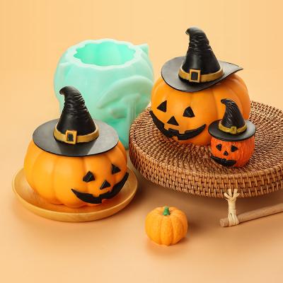 China Latest Stocked 12cm Cartoon Hat Pumpkin Halloween Silicone Candle Mold for sale