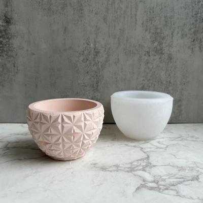 China BESGEN Viable DIY Diamond-patterned Succulents Bowl Shaped Silicone Concrete Planter Flower Pot Molds For Concrete Planters for sale