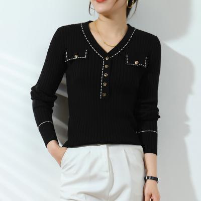 China New Autumn Women's Knitwear OEM Goods Anti-wrinkle V-Neck Long Sleeve Button Women's Knitwear for sale