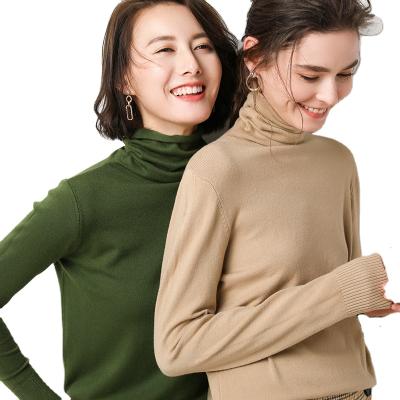 China Stain Resistant Simple Solid Color Women's Knitted Soft Sweatshirt Fashion Long Sleeve High Neck Sweater for sale