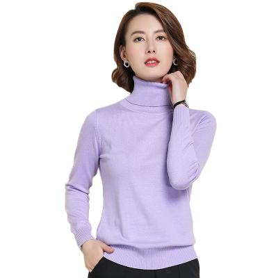 China Stain Resistant Purple Black Autumn Winter Striped Turtleneck Long Sleeve Tight Women Knit Sweater for sale