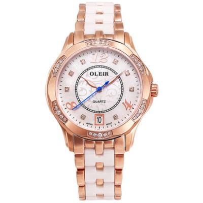 China Fashion Automatic Women Design Stainless Steel Strap Diamond New Product Date Ceramic Wrist Watch for sale