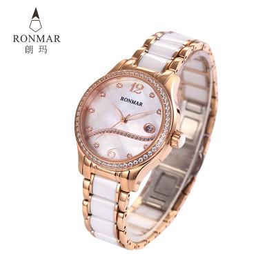 China Rattrapante Rose Gold Stainless Steel Ladies Wrist Watch Ceramic Band Real Luxury Women's Watch and Steel for sale