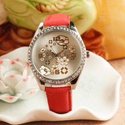 China Non-Specific Promotional Flower Dial Customized Details Watches Ladies Quartz Leather Watch for sale