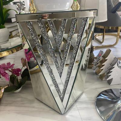 China Contemporary Luxury Small Crush Diamond Furniture MDF Mirrored End Coffee Side Table For Living Room Wholesale for sale