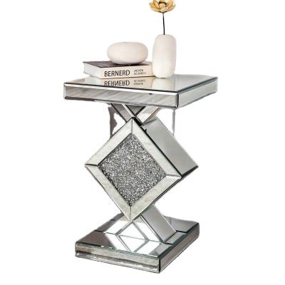 China New Design High Quality Contemporary Crushed Diamond Mirrored Side Table Console Table Furniture for sale