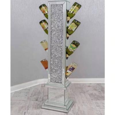 China Diamond Mirrored Bottle Rack Viable Glitter Crushed Wine Display Rack Stand for sale