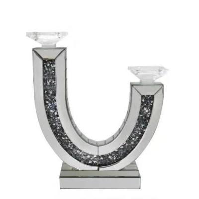 China Luxury Home Decoration Glittering Mirrored Floating Crystal Silver Candle Holder for sale