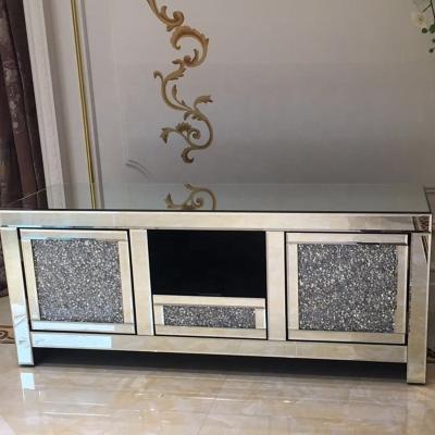 China Mirrored / Diamond / Crystal Modern Gray Living Room TV Stands Crushed Crystal Diamond Mirrored TV Cabinet for sale