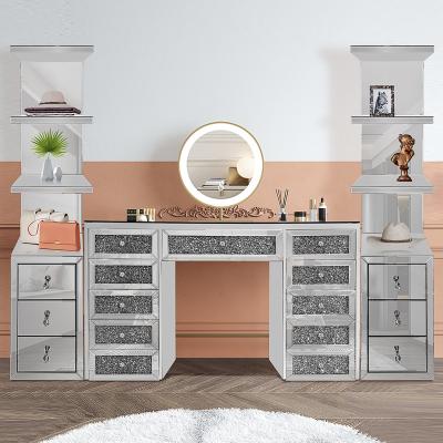 China Contemporary Crushed Diamond Living Room Furniture Mirrored Stacked Dresser Mirrored Wall Decorative Shelf Luxury Mirrored Tall Sideboard for sale