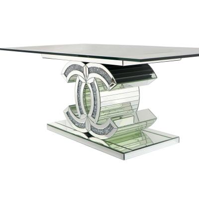 China Convertible Success Crushed Diamond Mirrored Dining Table With Tempered Glass Table Top Furniture Dining Chair for sale