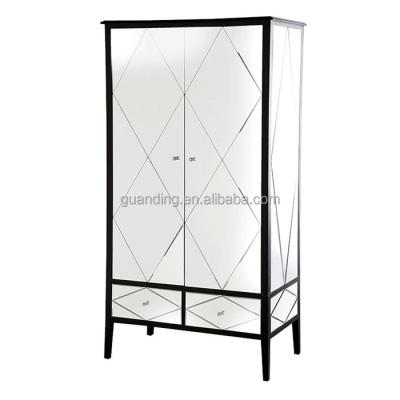 China Wardrobe KD Design 2 Door Black Frame Bedroom Wardrobe With Mirror for sale