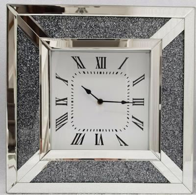 China Hand Cut Crushed Diamond Crush Sparkly Mirrored Diamond Wall Clock for sale