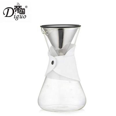 China Diguo Viable 600ml 20 oz Glass Slice Jar Coffee White Tea Maker Color Pyrex Leather Collar with Stainless Steel Filter Cone for sale