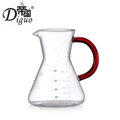 China Diguo 500ml 17Oz Viable Tea Coffee Maker Heat Resistant Glass Jar With Red Glass Handle for sale