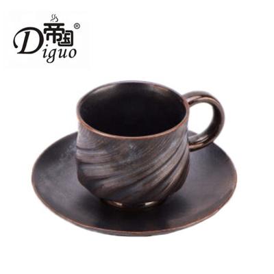 China Diguo150ml Brown Color Viable Ceramic Coffee Tea Cup With Saucer for sale