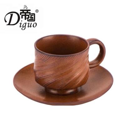 China Diguo 150ml Five Elements Series Ceramic Sustainable Soil Brown Clay Coffee Tea Cup With Saucer for sale