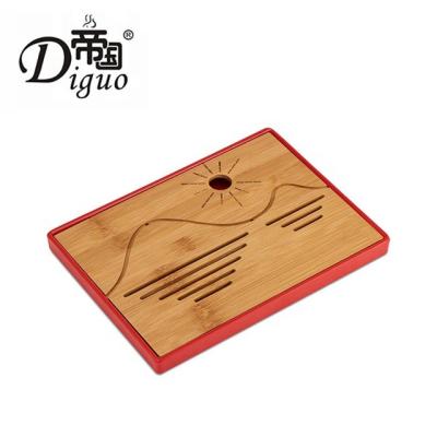 China Factory price viable direct small size hotel use portable red color PC bamboo tea and coffee tray for sale