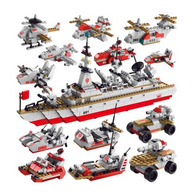 China Ntelligence Development Ntelligence Development LELE BROTHER 25 IN 1 Building Block Kids Warship Cruiser Set DIY Military Aircraft Brick Toys for sale