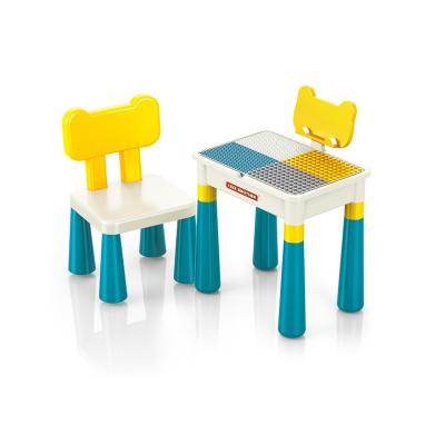 China Factory Wholesale Eco-friendly Plastic Bricks Kindergarten Material Children Playing Educational Toy Building Block Table And Chair Set for sale