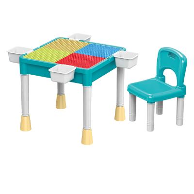 China Factory Wholesale Non-Toxic Eco-Friendly Multifunctional Kids Plastic Study Playing Building Blocks Table Set for sale