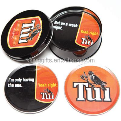 China Factory Sustainable Tour Shape Cork Back Metal Tin Beer Coasters Tinplate Beverage Coaster Directly for sale