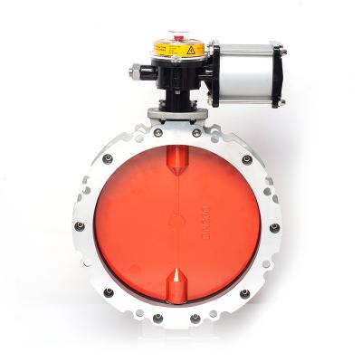 China DN100 PN16 Corrosion Resistance Pneumatic Actuator Operated Powder Flow Control Butterfly Valve for sale