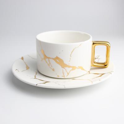 China Viable Ceramic Cup With Unique Gold Rim Coffee Cup Set 150Ml Design Porcelain Ceramic Dish Coffee Cup And Saucer for sale