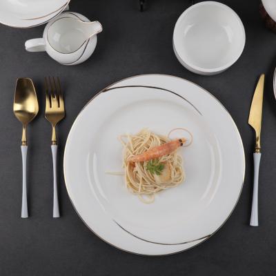 China Viable dinner plate with high white gold thin layer of gold rim porcelain tableware dish large dish for sale