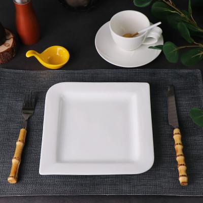 China Restaurant Dish Irregular Square Ceramic White Porcelain Dish Viable Good Quality Thick Tableware for sale