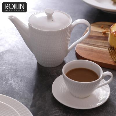 China Simple Ceramic Cup And Saucer Set Porcelain Whites Sustainable Keep Coffee Cup 150Ml 200Ml 250Ml Tea Cup for sale