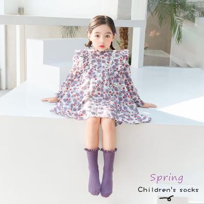 China High Quality QUICK DRY Cotton Candy Color Kids Socks Ruffle Lovely Midi Tube Socks Girl Kids Socks for sale