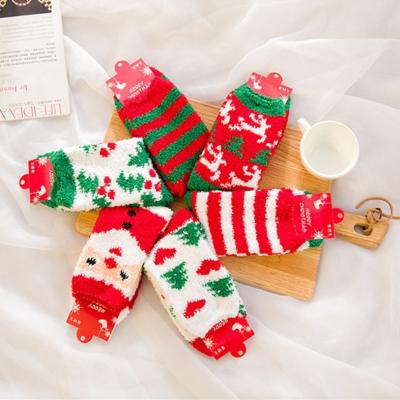 China Custom Thick Coral Velvet Christmas Socks Terry Half-Brim Coral Fleece Women Socks Warm Wholesale QUICK DRY for sale