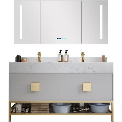 China 2022 ZCDX Modern LED Mirror Light Bathroom Vanity Set With Double Sink Bath Vanity Set Bathroom Vanity Set for sale