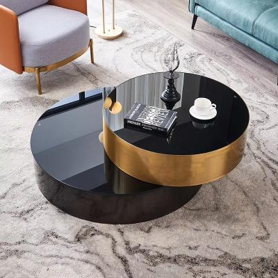 China Contemporary modern luxury coffee table stainless steel gold tempered glass black hotel living room coffee table for sale