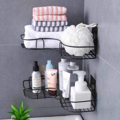 China Tripod Wall Mounted Type Bathroom Corner Shelf Black Color Bathroom Shelves Adhesive Kitchen Corner Racks Wall Mounted No Drilling Storage For Bat for sale