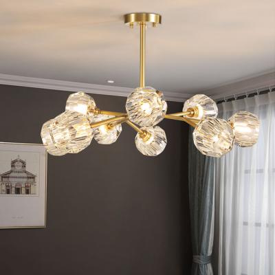 China Modern Hot Selling Modern Dining Room Pendant Lights Luxury Iron Gold Polyhedral Glass Sphere Chandelier for sale