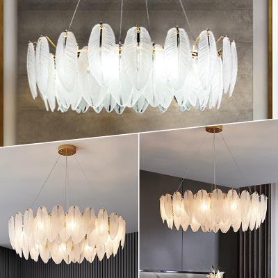 China Modern light luxury European post-modern feather glass bedroom simple design chandelier creative living room lamp for sale